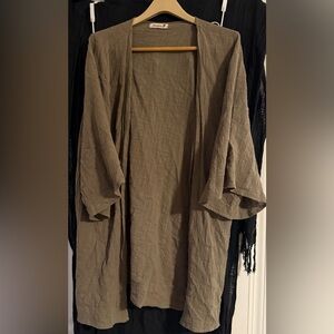 100% Cotton Oversized Open Sage Forest Green Lightweight Kimono Poncho Shawl